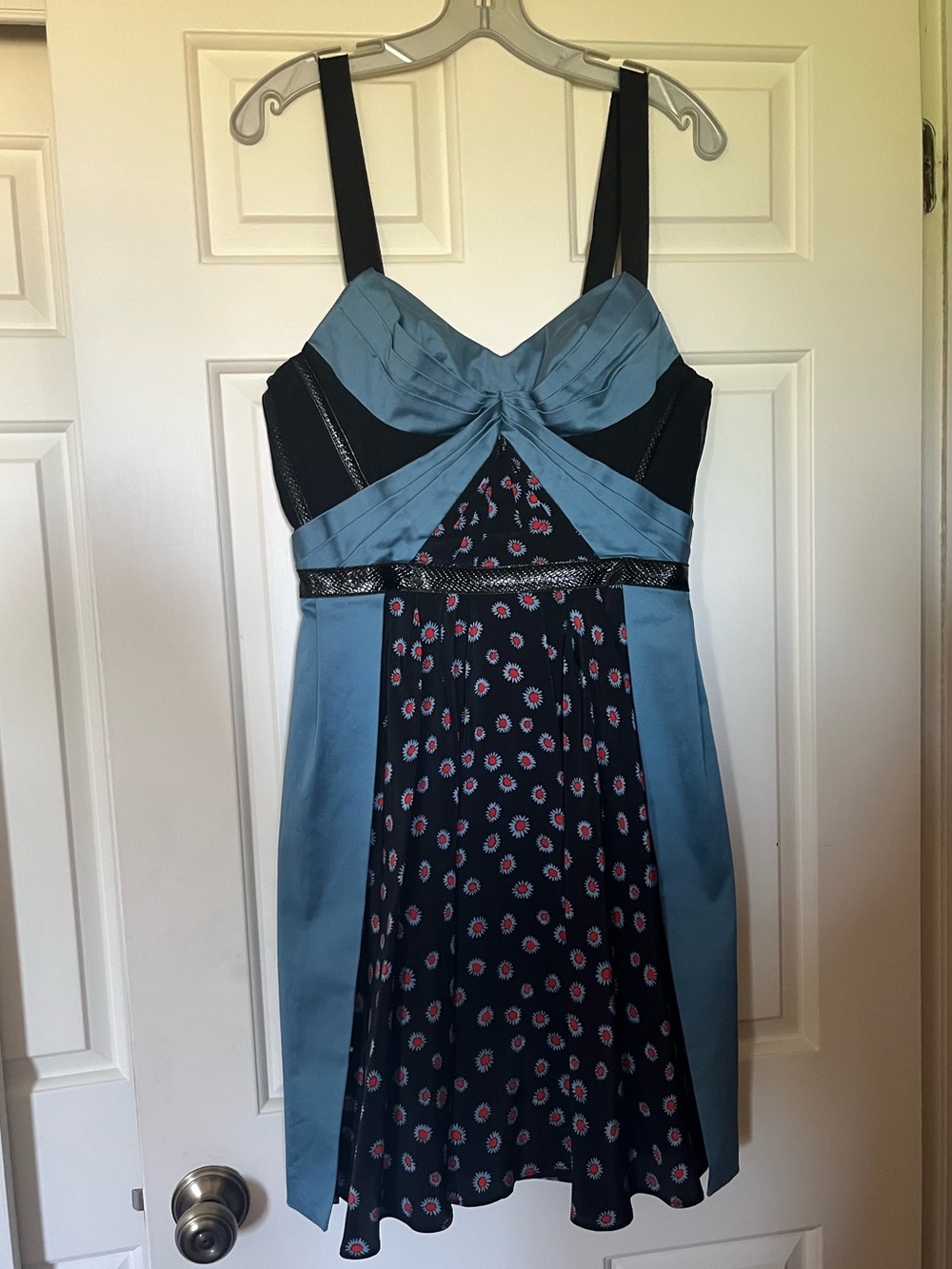 Zac Posen Blue & Black Floral Panel Sundress
